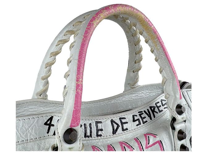 Borsa Balenciaga Classic City Graffiti Nero Rosa Bianco - vista 9