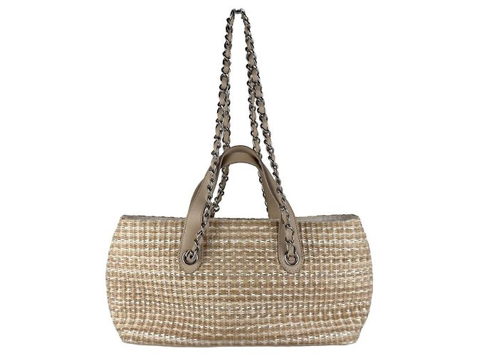 Bolsa Chanel em ráfia e couro Light Beige Bege - vista 3