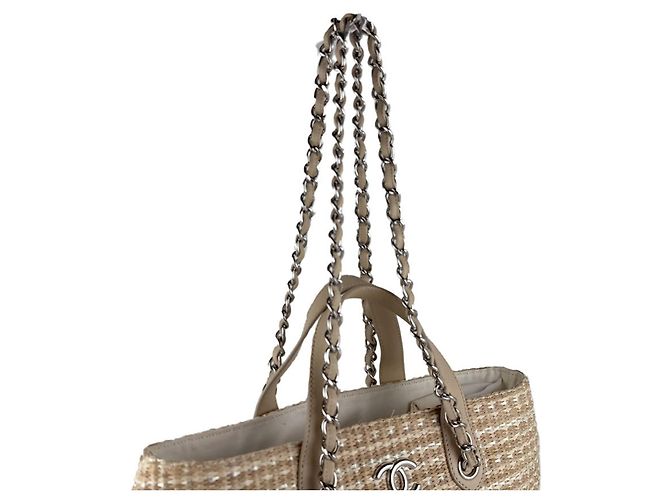 Bolsa Chanel em ráfia e couro Light Beige Bege - vista 9