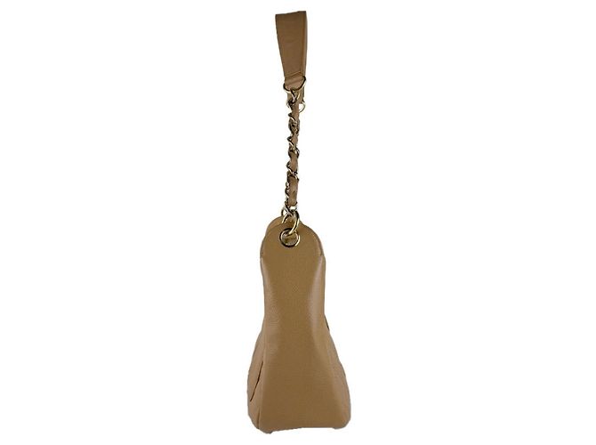 Borsa a tracolla Chanel in vitello martellato beige - vista 2