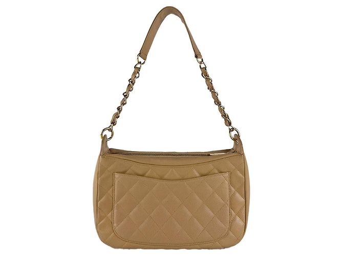 Borsa a tracolla Chanel in vitello martellato beige - vista 3