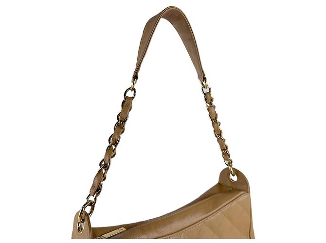 Borsa a tracolla Chanel in vitello martellato beige - vista 9