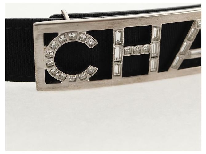 Cintura Chanel Logo in pelle con metallo e cristalli Thin Nero - vista 6