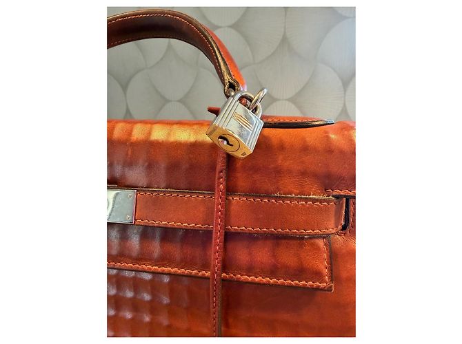 Hermès Kelly 32 Sellier borsa a mano pelle Waffle Marrone - vista 12
