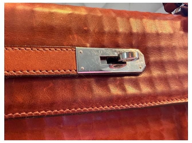 Hermès Kelly 32 Sellier borsa a mano pelle Waffle Marrone - vista 13