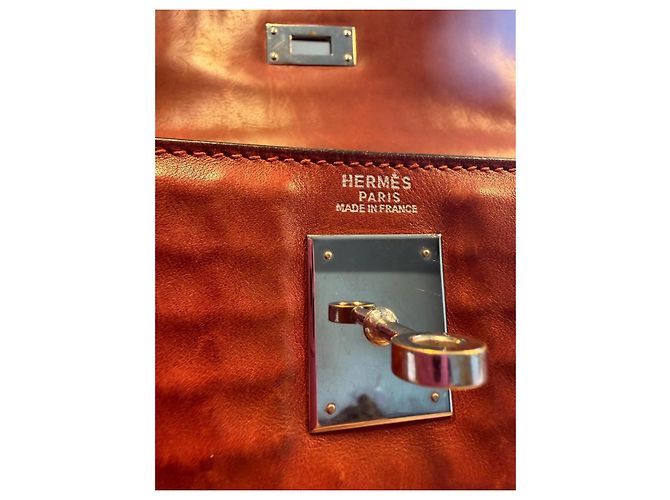 Hermès Kelly 32 Sellier borsa a mano pelle Waffle Marrone - vista 15