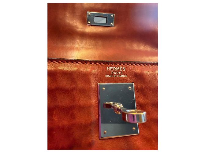Hermès Kelly 32 Sellier borsa a mano pelle Waffle Marrone - vista 16