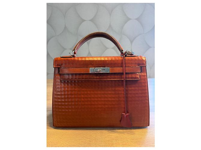 Hermès Kelly 32 Sellier borsa a mano pelle Waffle Marrone - vista 4
