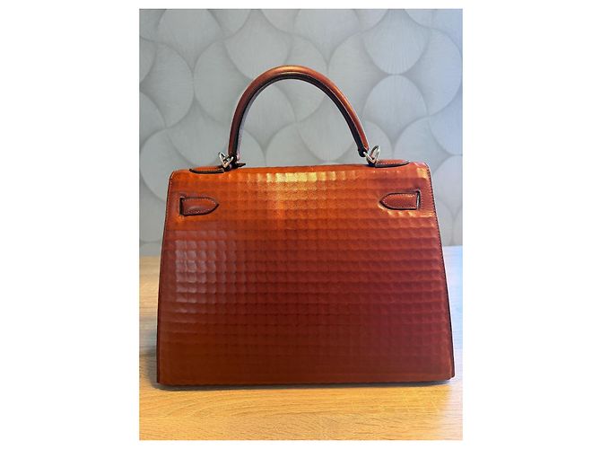 Hermès Kelly 32 Sellier borsa a mano pelle Waffle Marrone - vista 5