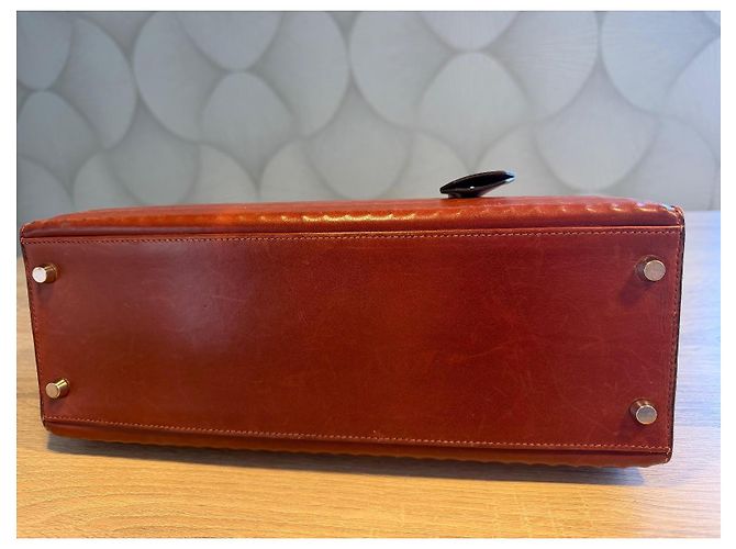 Hermès Kelly 32 Sellier borsa a mano pelle Waffle Marrone - vista 8
