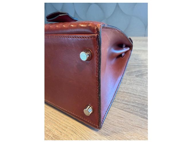 Hermès Kelly 32 Sellier borsa a mano pelle Waffle Marrone - vista 9