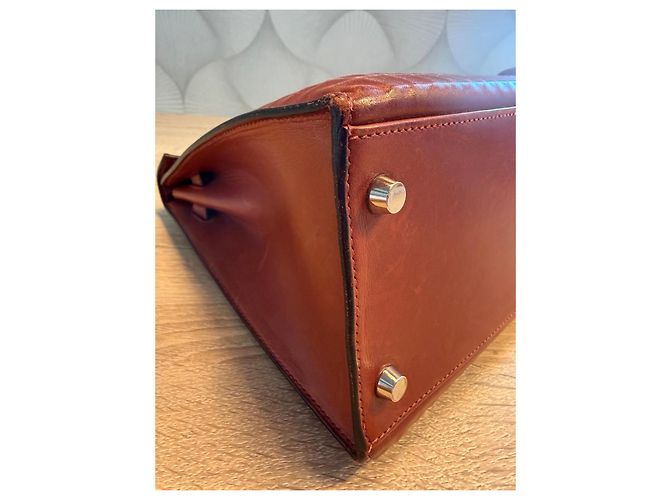 Hermès Kelly 32 Sellier borsa a mano pelle Waffle Marrone - vista 10