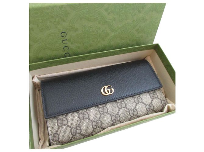 Gucci GG Supreme Leder Bi-fold Langbrieftasche Schwarz Beige - Ansicht 2