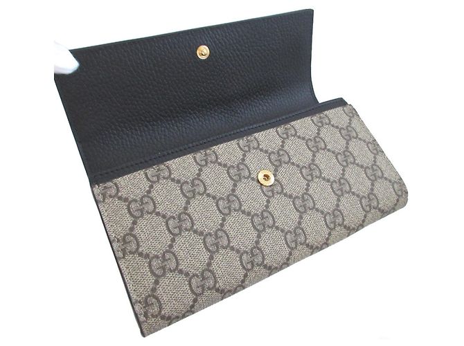 Gucci GG Supreme Leder Bi-fold Langbrieftasche Schwarz Beige - Ansicht 4