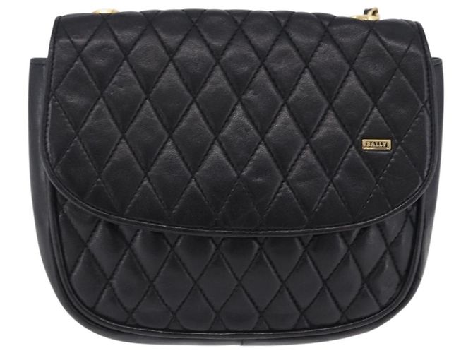 Bolsa de Ombro com Corrente BALLY em Couro Preto e Dourado Auth 201246 - vista 2