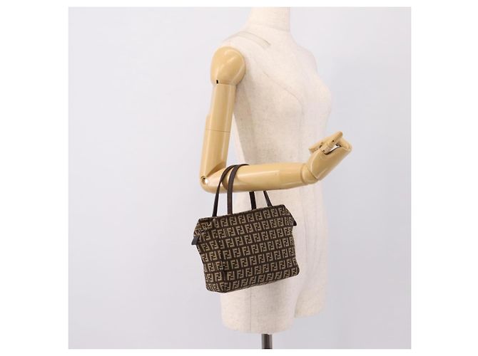 Borsa a mano FENDI Zucchino Canvas Marrone Auth 203176 - vista 22