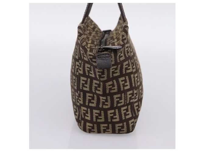 Borsa a mano FENDI Zucchino Canvas Marrone Auth 203176 - vista 4