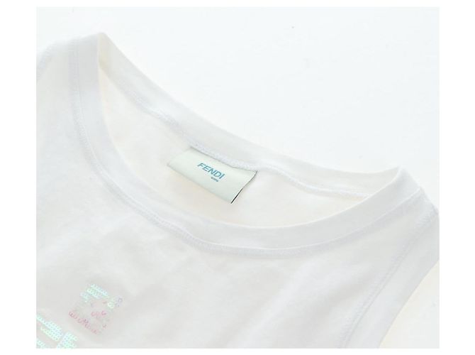 FENDI Camiseta Tank Cropped de Algodón Blanco Rosa Auth 202322M - vista 13