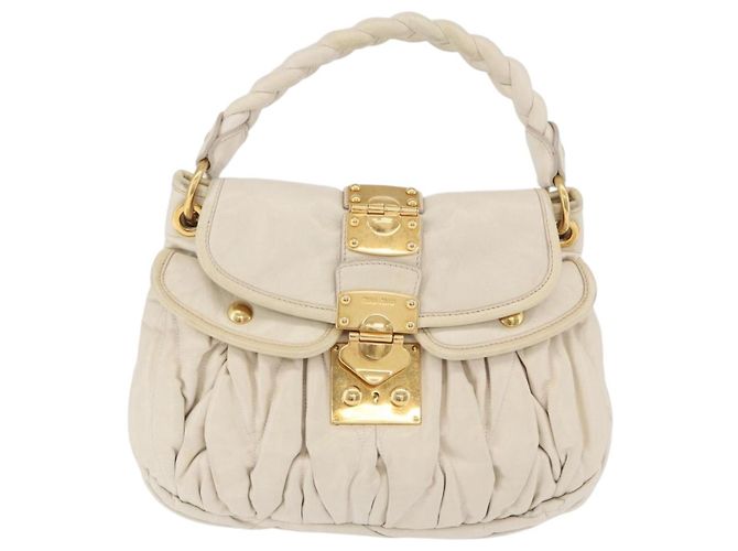 Borsa a tracolla Miu Miu Matelassé in pelle 2way White Gold Auth 202953V Bianco D'oro - vista 13