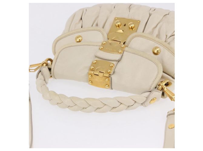 Borsa a tracolla Miu Miu Matelassé in pelle 2way White Gold Auth 202953V Bianco D'oro - vista 14