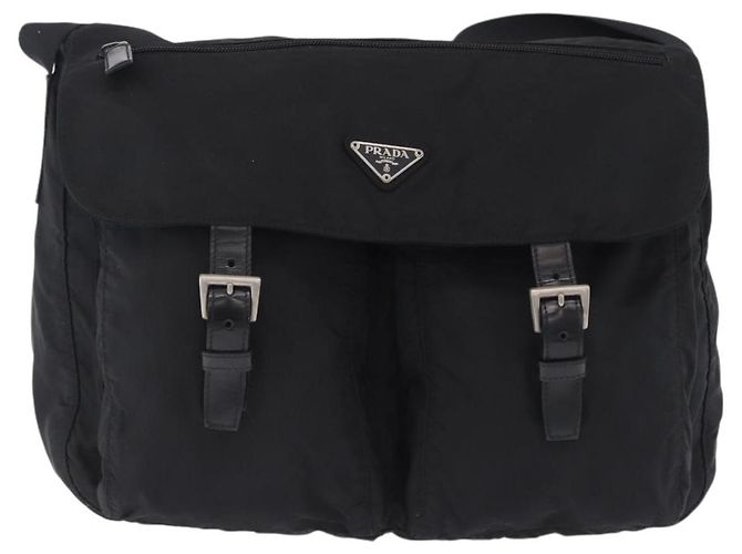 Bolsa de Ombro PRADA Nylon Black Silver Auth 197698A Preto Prata - vista 2