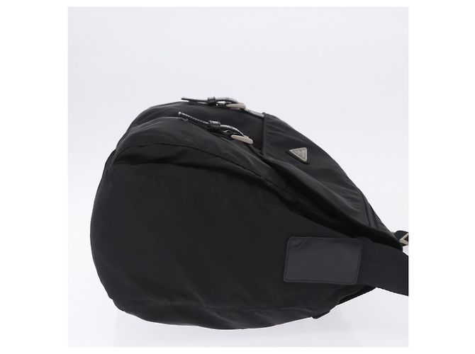 Bolsa de Ombro PRADA Nylon Black Silver Auth 197698A Preto Prata - vista 4