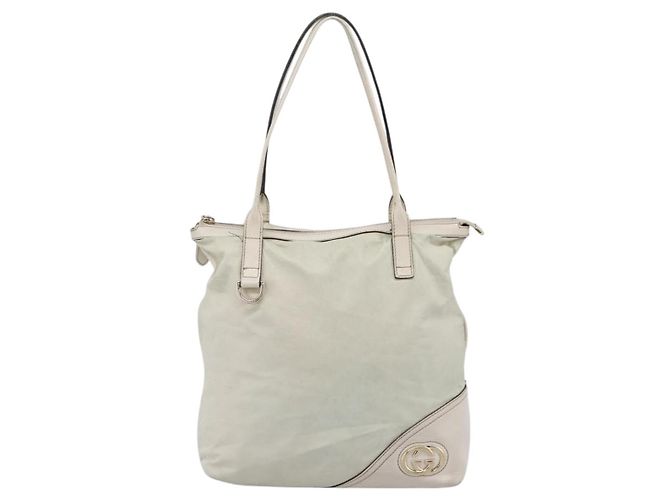 GUCCI Abbey Tote Bag aus Leder Weiß Goldfarben 182492 Auth ti4020 - Ansicht 2