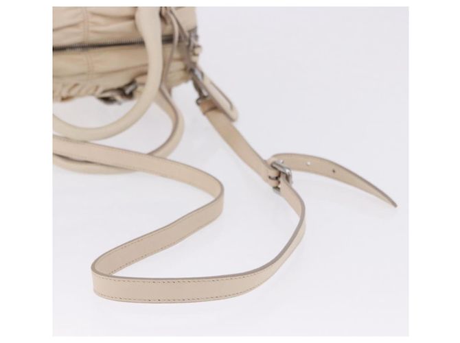 PRADA Gathered Handtasche aus Leder 2way Ivory Silver Auth 203005V Silber Roh - Ansicht 10