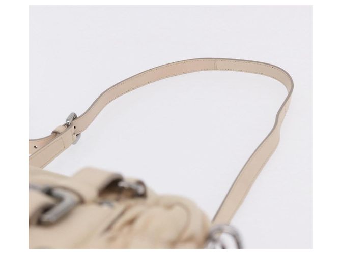 PRADA Gathered Handtasche aus Leder 2way Ivory Silver Auth 203005V Silber Roh - Ansicht 11