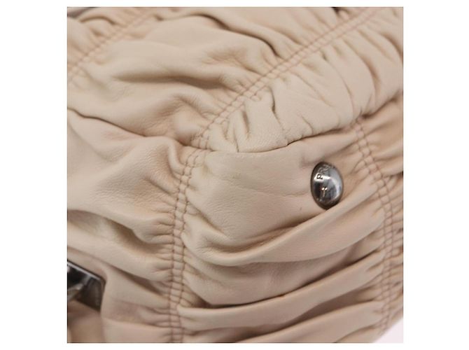 PRADA Gathered Handtasche aus Leder 2way Ivory Silver Auth 203005V Silber Roh - Ansicht 13