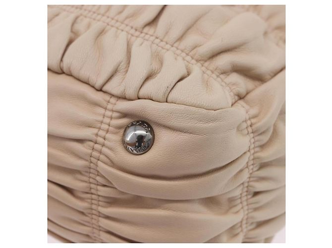 PRADA Gathered Handtasche aus Leder 2way Ivory Silver Auth 203005V Silber Roh - Ansicht 14