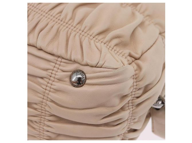 PRADA Gathered Handtasche aus Leder 2way Ivory Silver Auth 203005V Silber Roh - Ansicht 16