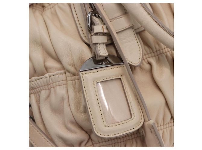 PRADA Gathered Handtasche aus Leder 2way Ivory Silver Auth 203005V Silber Roh - Ansicht 18