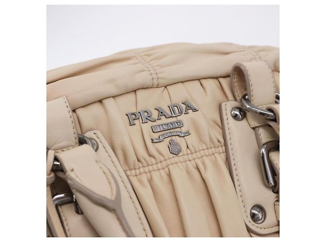 PRADA Gathered Handtasche aus Leder 2way Ivory Silver Auth 203005V Silber Roh - Ansicht 19