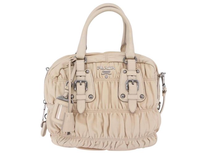 PRADA Gathered Handtasche aus Leder 2way Ivory Silver Auth 203005V Silber Roh - Ansicht 2