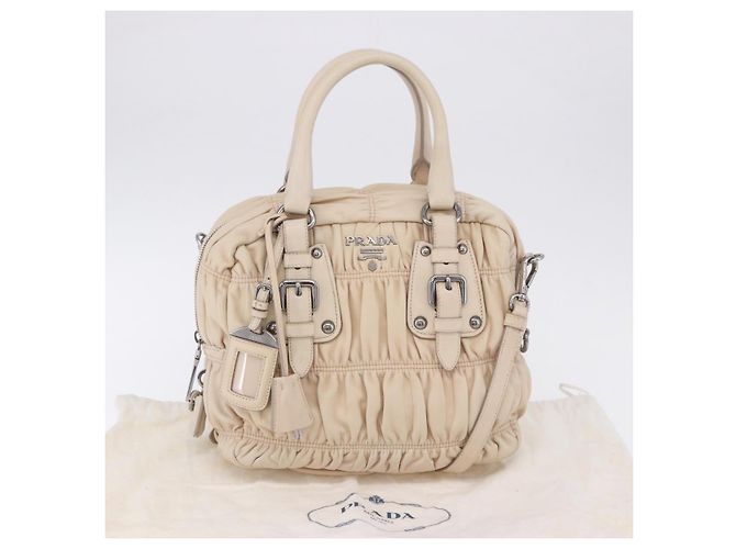 PRADA Gathered Handtasche aus Leder 2way Ivory Silver Auth 203005V Silber Roh - Ansicht 29
