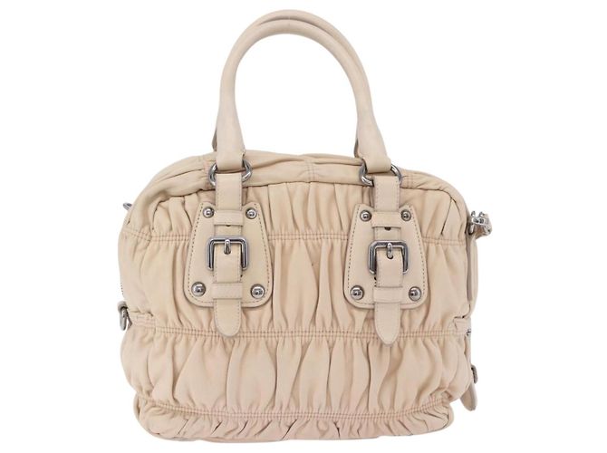 PRADA Gathered Handtasche aus Leder 2way Ivory Silver Auth 203005V Silber Roh - Ansicht 3