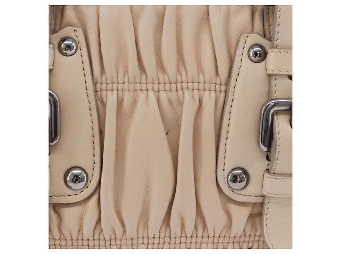 PRADA Gathered Handtasche aus Leder 2way Ivory Silver Auth 203005V Silber Roh - Ansicht 4