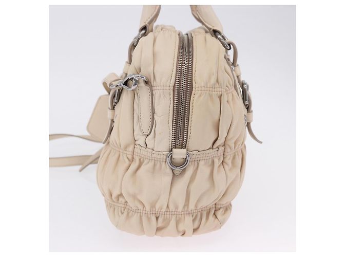 PRADA Gathered Handtasche aus Leder 2way Ivory Silver Auth 203005V Silber Roh - Ansicht 5
