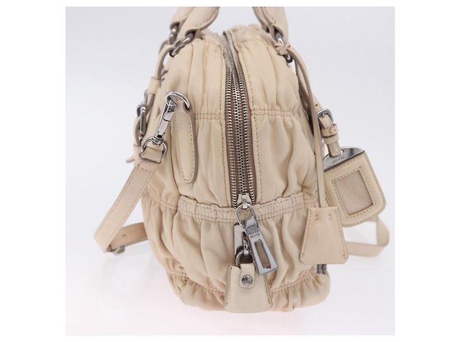 PRADA Gathered Handtasche aus Leder 2way Ivory Silver Auth 203005V Silber Roh - Ansicht 6