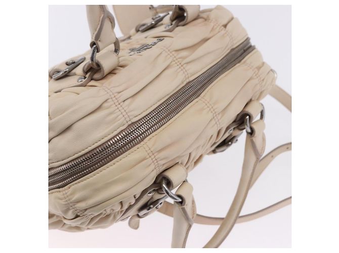 PRADA Gathered Handtasche aus Leder 2way Ivory Silver Auth 203005V Silber Roh - Ansicht 7