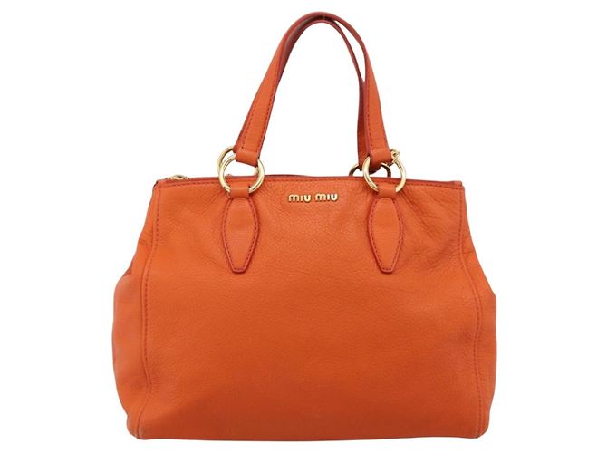 Borsa Miu Miu Vitellolux in pelle 2way Orange Gold Auth 197285V D'oro Arancione - vista 13