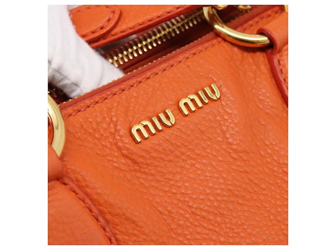 Borsa Miu Miu Vitellolux in pelle 2way Orange Gold Auth 197285V D'oro Arancione - vista 18