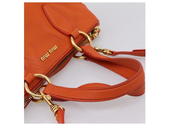 Borsa Miu Miu Vitellolux in pelle 2way Orange Gold Auth 197285V D'oro Arancione - vista 7