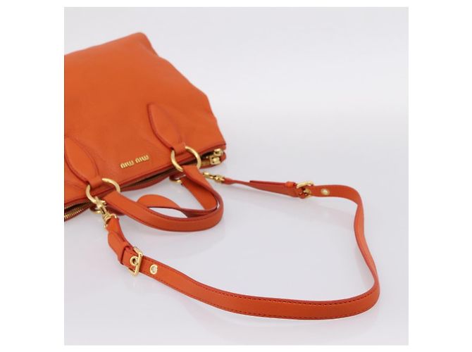 Borsa Miu Miu Vitellolux in pelle 2way Orange Gold Auth 197285V D'oro Arancione - vista 9
