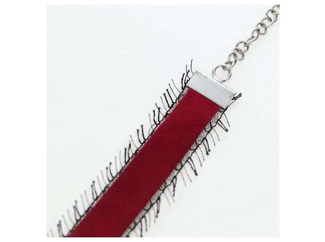 Collar Choker CHANEL de seda Bordeaux CC Auth 197258V Burdeos - vista 12