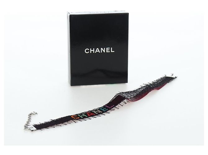 Collar Choker CHANEL de seda Bordeaux CC Auth 197258V Burdeos - vista 14