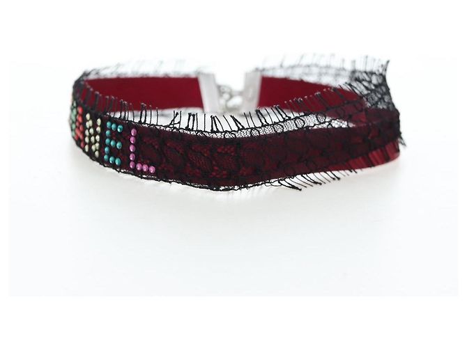 Collar Choker CHANEL de seda Bordeaux CC Auth 197258V Burdeos - vista 5