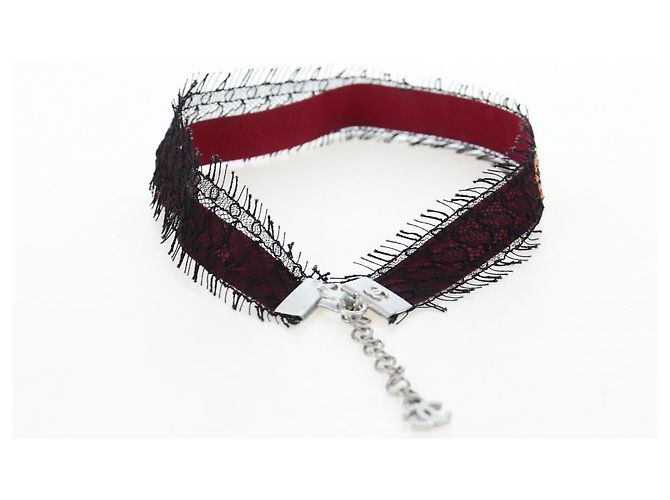 Collar Choker CHANEL de seda Bordeaux CC Auth 197258V Burdeos - vista 6