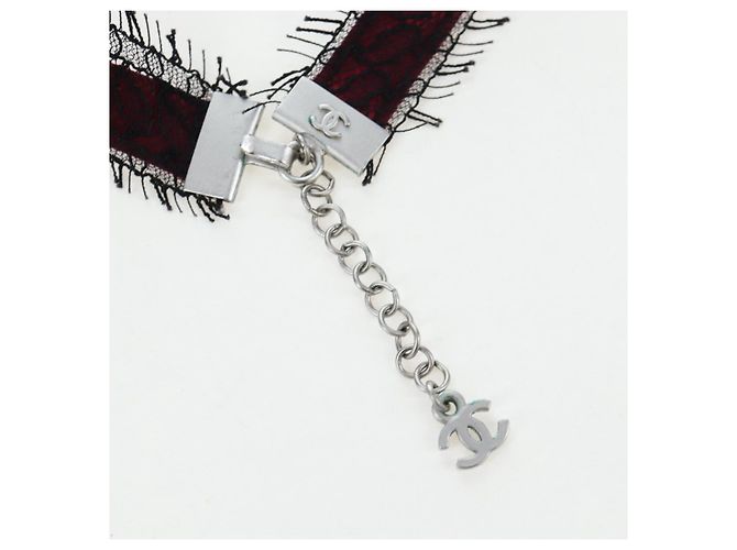 Collar Choker CHANEL de seda Bordeaux CC Auth 197258V Burdeos - vista 7